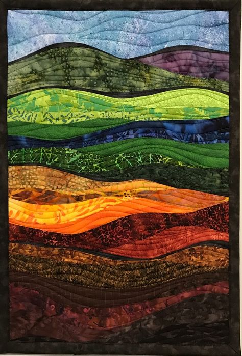 Quilting Art, Curved Piecing, Sea Quilt, Landscape Art Quilts, Quilt Wall Hanging, Mountain Quilts, Quilted Wall Hanging, Abstract Quilt, Landscape Quilt