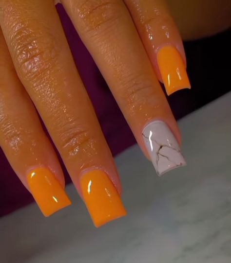 Follow @Forever_Khi for more🥰 Orange Nails Design, Otoño Nails, Orange Acrylic Nails, Neon Acrylic Nails, Girly Acrylic, Halloween Things, Sassy Nails, Simple Gel Nails, Colored Acrylic Nails