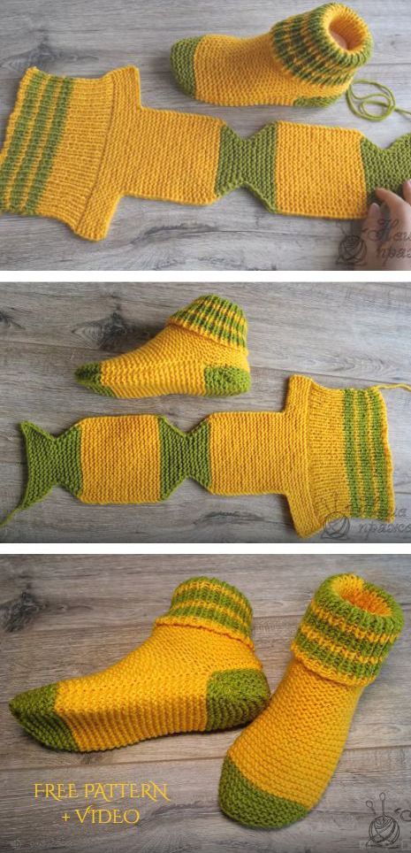 Knit Slippers Free Pattern, Knitted Slippers Pattern, Knitting Stitches Tutorial, Knitting Aesthetic, Sock Knitting Patterns, Crochet Socks, Knitted Slippers, 자수 디자인, Knitting Charts