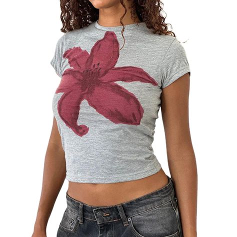 PRICES MAY VARY. Material: Graphic printed baby tees for women are made of polyester. The fabric is high quality material, lightweight, natural breathable, soft touch feeling, smooth and friendly to wear. Design: Casual short sleeve tops feature with floral/fruit print, short sleeve, crew neck, slim fit, cottagecore and so on. Occasion: Cute crew neck tee tops are suitable for all seasons. Perfect for daily life, party, photoshoot, sleep, going out, school, holiday and so on. Size: Retro aesthet Crewneck Aesthetic, Slim Fit Crop Top, Baby Tees Y2k, Flower Shorts, Y2k Baby Tee, Casual Summer Tops, Floral Outfit, Tees For Women, Spice Girls