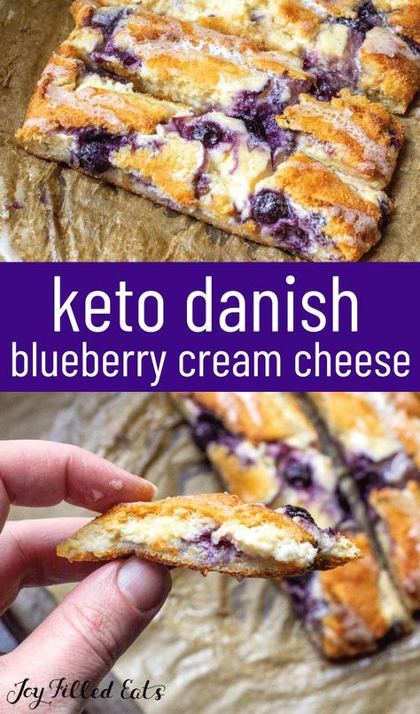 This beautiful Keto Danish recipe has golden brown dough, a ton of cream cheese filling, & pops of flavor from blueberries! It comes together in minutes with a simple mozzarella dough filled with a sweet cheesecake filling. Breakfast can be tricky on busy mornings and brunch should be slow and delicious. This easy recipe is low carb, keto, gluten free, grain free, sugar free, and Trim Healthy Mama friendly. Keto Danish, Dolce Poche Calorie, Keto Quiche, Danish Recipe, Keto Gluten Free, Desayuno Keto, Desserts Keto, Breakfast Low Carb, Postre Keto