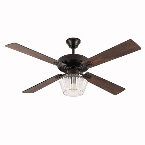 Beachcrest Home 52'' Drexel 4 - Blade Crystal Ceiling Fan with Remote Control and Light Kit Included | Wayfair Glass Light Shades, 52 Inch Ceiling Fan, Bronze Ceiling Fan, Wood Tones, Metal Ceiling, Overhead Lighting, Ribbed Glass, Ceiling Fan With Remote, Glass Ceiling