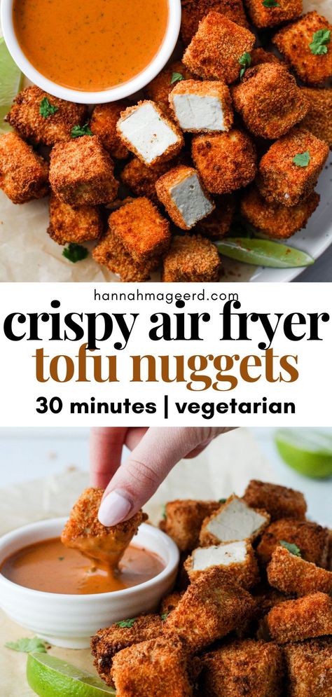 Air Fryer Tofu, Tofu Nuggets, Vegan Mashed Potatoes, Nuggets Recipe, Crispy Tofu, Vegan Main Dishes, Oil Free Vegan, Baked Tofu, Fried Tofu