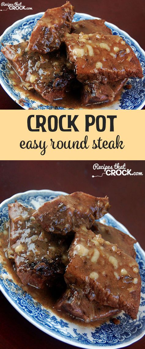 This Easy Crock Pot Round Steak recipe is sure to be an instant family favorite for dinner! Crock Pot Round Steak, Crockpot Round Steak Recipes, Round Steak Recipe, Tenderized Round Steak, Crock Pot Easy, Round Steak Recipes, Crockpot Steak, Instant Family, Meat Recipes For Dinner