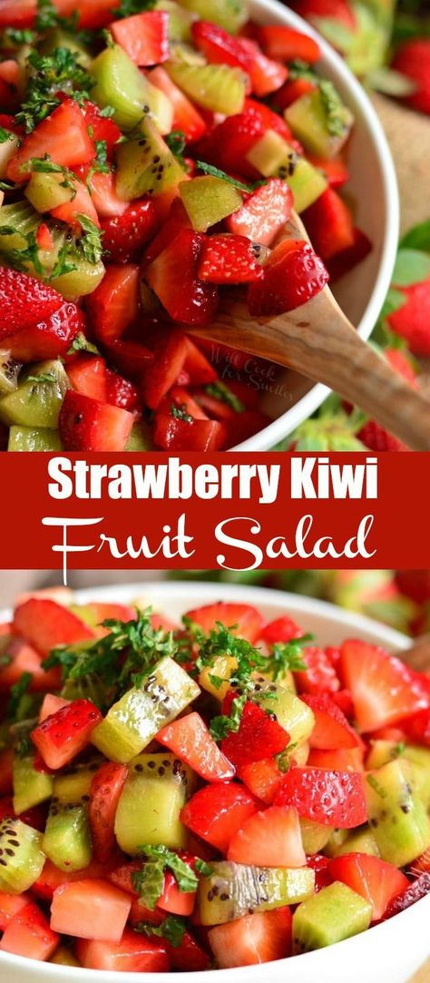 Kiwi Fruit Salad, Kiwi Recipes, Dressing For Fruit Salad, Summer Salads With Fruit, Fruit Salad Easy, Strawberry Kiwi, Refreshing Desserts, Strawberry Salad, Fruit Salads