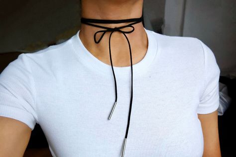 *Vegan suede (synthetic suede) suede tie comes in the form of a string that is 62 inches in length, can be adjusted to any size or style to your liking x Black Choker Outfit, Black Ribbon Choker, Choker Outfit, Tie Choker, Necklace String, Formal Dress Black, Bow Choker, Ribbon Choker, Necklace Outfit