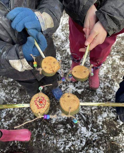 Forest School Crafts, Diy Nature Instruments, Forest Instruments, Forest School Crafts Using Tools, Forest School Wood Craft, Forest School Tool Activities, Forest School Musical Instruments, Forest School Toys, Woodland Activities