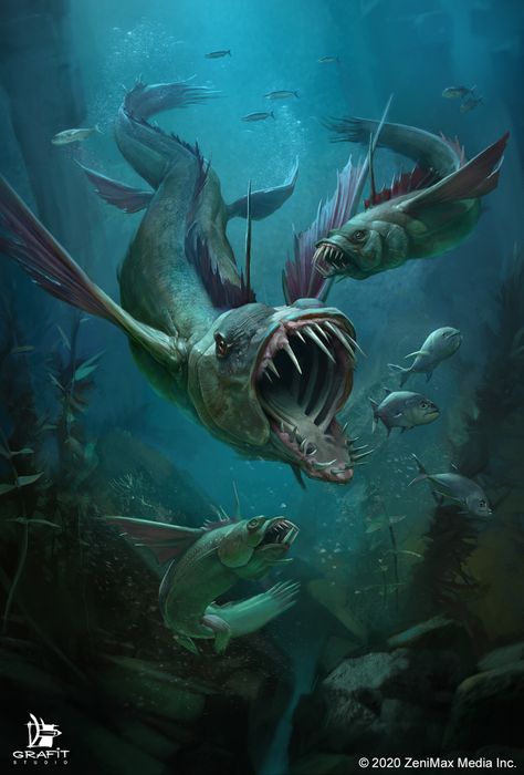 Scary Sea Creatures, Elder Scrolls Legends, Sea Monster Art, Ocean Monsters, Scary Ocean, Dnd Creatures, Sea Creatures Art, Sea Monster, Fantasy Beasts