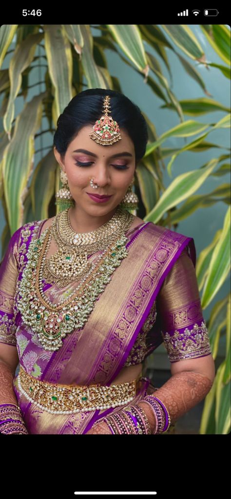 Latest Guttapusalu Designs, Gold Muhurtham Saree, Kundan Polki Jewellery, South Indian Muhurtham Look, Gold Bridal Jewellery Indian South, Polki Vaddanam Designs, Telugu Bridal Hairstyles, Kundan Vaddanam Designs, Bride Blouse Designs India