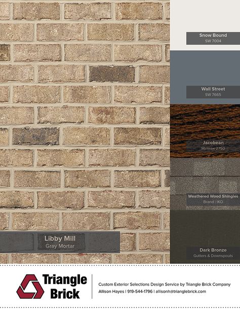 Introducing the Libby Mill  New in Spring 2016! Siding Colors With Brown Brick, Tan Brick House Exterior Color Schemes Modern, Exterior Paint Colors With Brown Brick, Tan Brick Black Trim, Exterior Paint With Brown Brick, Blonde Brick Exterior Color Schemes, Blonde Brick House Exterior Trim Color, Tan Brick House Exterior Color Schemes, Brick Samples Exterior Colors