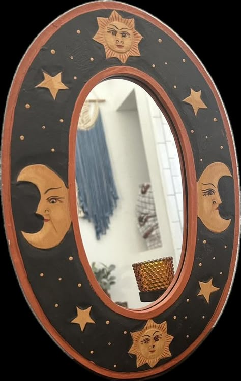 Sun And Moon Mirror, 90s Witch, Bohemian Witch, Whimsical Goth, Witch Moon, Sun Moon And Stars, Hippie Decor, Geometric Art Prints, Room Makeover Inspiration