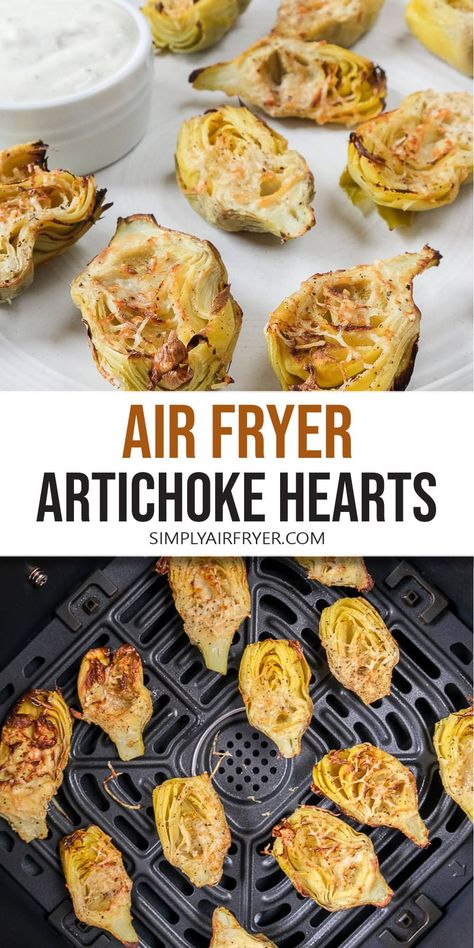 Want to make air fryer artichoke hearts? Lightly seasoned and covered in parmesan cheese, these scrumptious hearts are easy to make! Air Fry Artichoke Recipes, Airfryer Artichoke Hearts, Artichoke In Air Fryer, Artichokes In Air Fryer, How To Cook Artichoke Hearts, Air Fryer Artichokes, Crispy Parmesan Artichoke Hearts, Grilled Artichoke Hearts, Air Fryer Artichoke Recipes