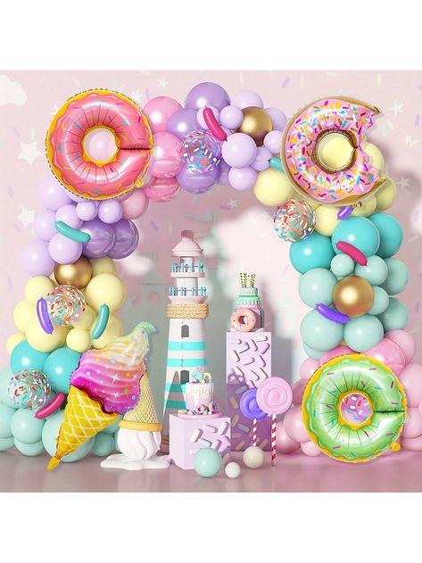 139pcs Pink Doughnut Balloon & Floral Garland Arch Kit, Sweet One Birthday Party Decoration With Pink Sprinkle Confetti Ice Cream & Foil Balloons, Used For Doughnut Themed Baby Shower And Two Sweet Party SuppliesI discovered amazing products on SHEIN.com, come check them out! Two Sweet Party, Sweet One Birthday Party, Birthday Party Decorations Pink, Sweet One Birthday, Pink Doughnuts, First Birthday Party Decorations, Sweet Party, Two Sweet, Garland Arch