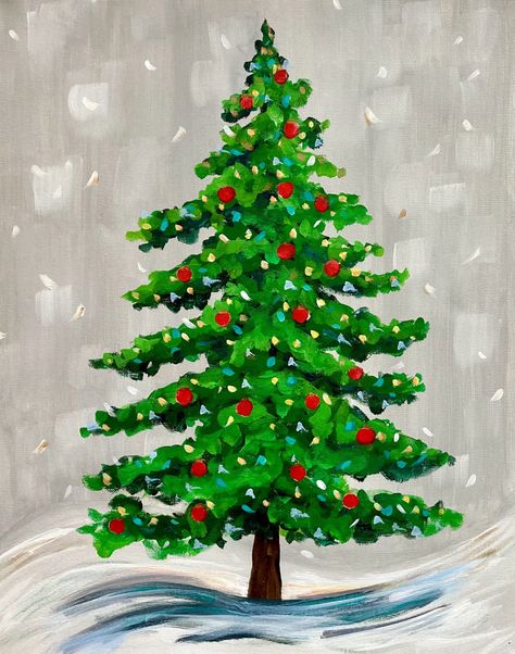 Acrylic Christmas Tree Painting, Easy Christmas Tree Painting, Christmas Tree Painting Easy, Painting A Christmas Tree, Christmas Tree Paintings, Christmas Tree Watercolor, Christmas Tree Canvas, Tree Painting Canvas, Christmas Canvas Art