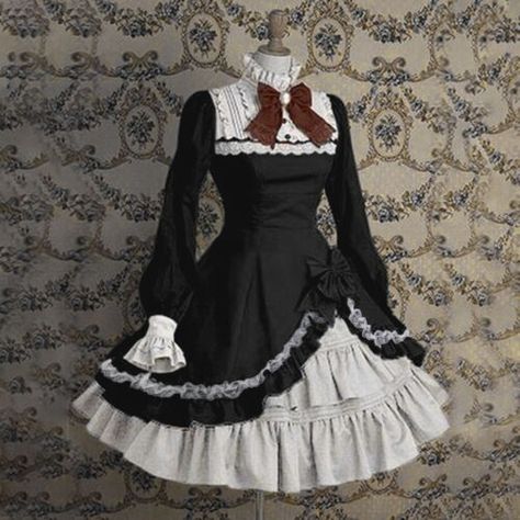 Women Lolita Victorian Gothic Dress Ruffle Bowknot Evening Retro Costume Vintage | eBay Frill Frock, Japanese Style Women, Cosplay Dresses, Oktoberfest Woman, Gothic Cosplay, Dress Kawaii, Girl Cosplay, Kawaii Clothing, Frock Dress