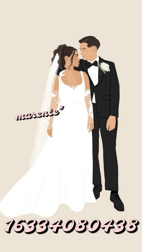 Wedding portrait illustration / Bloxburg decal #PersonalizedPortrait #CustomPortrait #PortraitArt #HandmadePortrait #UniqueGift #CustomArtwork #PortraitArtist #CustomizedPortrait #PersonalizedGift #PortraitInspiration Berry Avenue Codes Pictures Wedding, Berry Avenue Codes Pictures Couple, Bloxburg Photo Codes Family, Pictures Codes, Family Picture Drawing, Picture Decals, Wedding Decals, Cut Pic, Illustrated Family Portrait