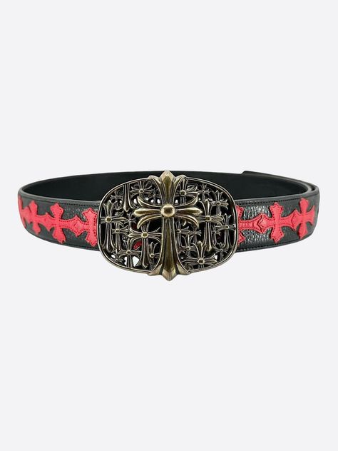 Chrome Hearts Black & Red Cross Patch Cemetery Belt Chrome Hearts Belt, Swag Era, Cross Patch, Heart Accessories, Youtube Logo, Street Fashion Men Streetwear, Red Cross, Chrome Hearts, Mens Streetwear