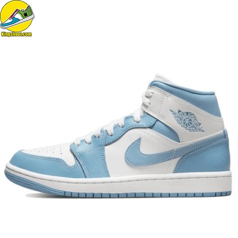 Air Jordan 1 Mid University Blue Check more at https://kingshooz.com/product/air-jordan-1-mid-university-blue/ Jordan 1 Mid University Blue, Blue Air Jordan 1, Af1 Shoes, Blue Air, Unique Sneakers, Custom Air Force 1, Leather Paint, Unisex Shoes, University Blue