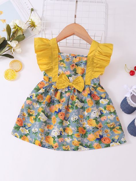 Multicolor Boho  Sleeveless Cotton Floral,All Over Print Smock Embellished Non-Stretch Summer Baby Clothing Cotton Baby Frock, Summer Frock Designs, Cotton Frocks For Kids, Newborn Baby Dresses, Frocks For Babies, Girl Skirts, Frocks For Kids, Cotton Frocks