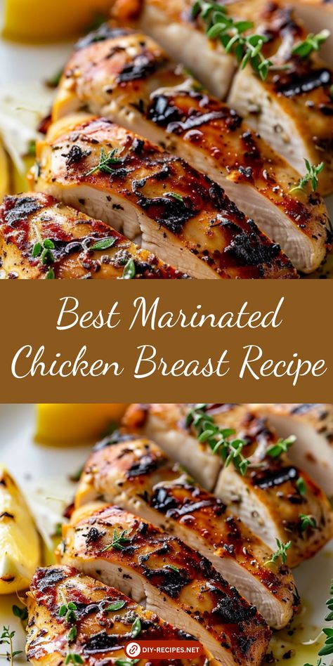 Discover the best marinated chicken breast recipe. Olive oil, garlic, and herbs make these grilled chicken breasts incredibly tasty and juicy. Marinated Chicken Recipes Baked, Marinate Chicken Recipes, Chicken Breastrecipes Boneless Low Carb, Chicken Breast Marinade Recipes Baked, Marinade For Grilled Chicken Breast, Chicken Marinades Recipes, Chicken Marinated Recipe, Breast Chicken Recipes Healthy, Chicken Breast Marinade For The Grill