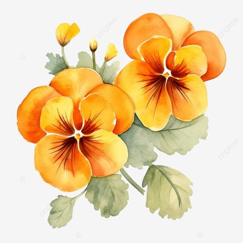 Orange Flowers Illustration, Orange Pansy, Violet Garden, Pansy Flower, 2025 Wedding, Wedding Painting, Fall Music, Watercolor Png, Vector Trees