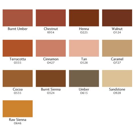 Umber / sienna swatches Terra Cotta Color Palette, Brown Pantone, Terracotta Color Palette, Colour Palate, Different Shades Of Brown, Henna Color, Coffee Theme, Skin Colors, Kitchen Paint Colors