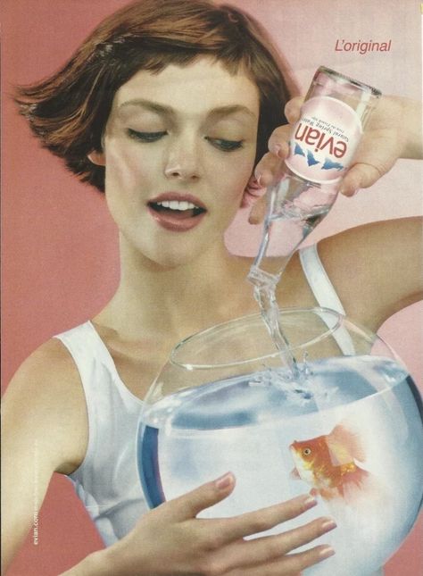 Evian Water, Goldfish Bowl, Natural Spring Water, Evian Bottle, Spring Nature, Spring Water, Magazine Ads, Creative Ads, Print Ad