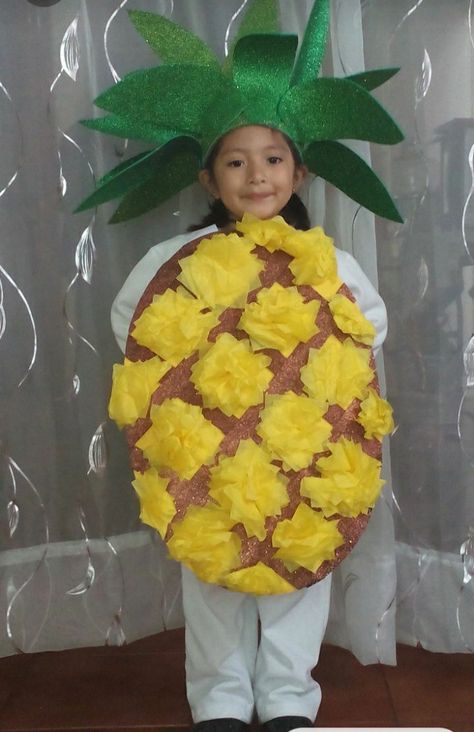 Kindergarten Costume Ideas, Fruit Costumes For Kids Diy, Fruits Fancy Dress For Kids, Fruit Costumes For Kids, Fruit Costume Diy, Pineapple Fancy Dress, Diy Pineapple Costume, Diy Fruit Costume, Fancy Dresses For Kids