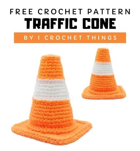 Crochet Traffic Cone Hat Pattern, Simple Crochet Projects Free Pattern, Crochet Cone Pattern, Crochet Traffic Cone Pattern, Crochet Cone Hat, Crochet Small Patterns Free, Traffic Cone Crochet Pattern, Amigurumi Hat Free Pattern, Crochet Traffic Cone