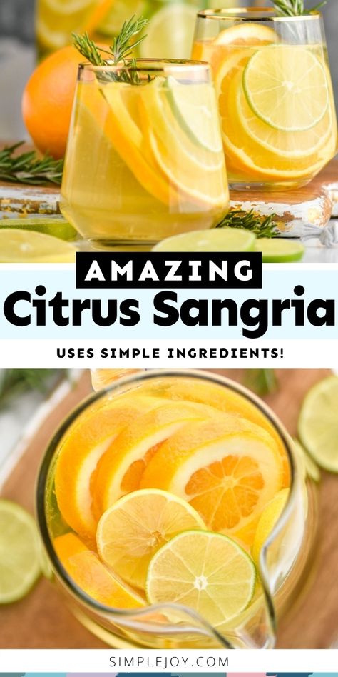 Citrus Sangria is an easy white sangria recipe that is perfect for a book club, ladies night in, or holiday party. You will love how easy this sangria is! Yellow Sangria Recipes, Italian Sangria Recipes, White Sangria Recipe Fall, White Sangria Recipe Easy, White Sangria Recipe For A Crowd, Limoncello Sangria Recipe, Yellow Sangria, Easter Sangria, Limoncello Sangria