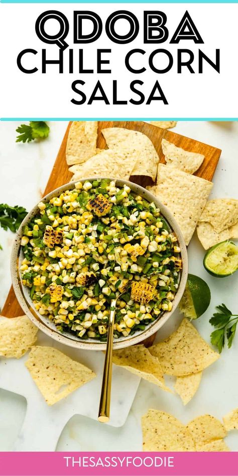 This chile corn salsa is a Qdoba copycat recipe, perfect to top your homemade burrito bowls, or to serve with fresh tomato pico de gallo and chips! Fresh, sweet corn is charred to perfection with smokey poblano peppers. The right amount of spice, zesty lime and salt bring this delicious corn salsa together, just like the restaurant version! Qdoba Burrito Bowl Recipe, Pico Recipe, Corn Salsa Recipe, Corn Relish, Burrito Bowls Recipe, Salsa Fresca, Poblano Peppers, Burrito Bowls, Spicy Salsa