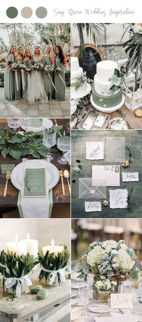 Sage Green Wedding Colors, Green And White Wedding, Rustic Wedding Decorations, Green Wedding Colors, Sage Wedding, Sage Green Wedding, Wedding Theme Colors, Wedding Color Palette, Greenery Wedding