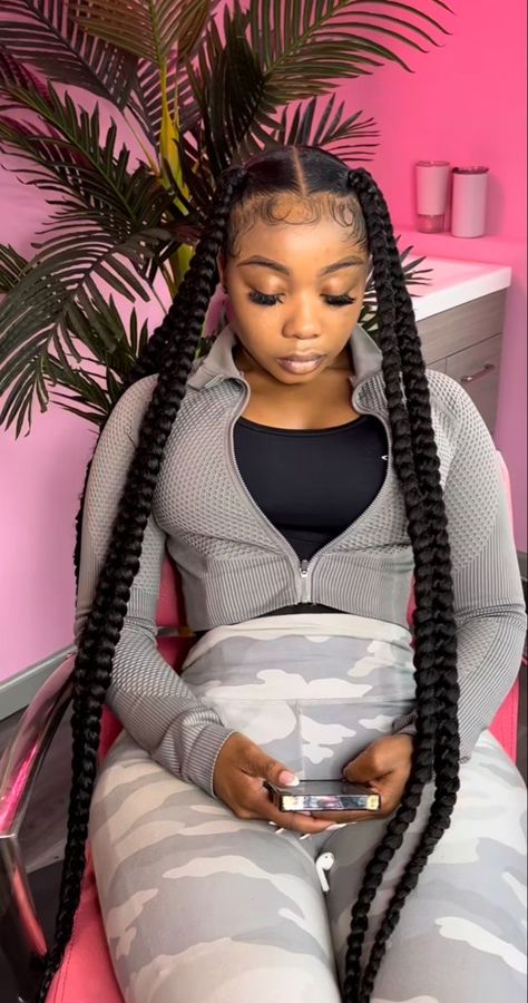 Jayda Wayda Braids With Curls, 4 Parts With 2 Braids In Each, 4 Knotless Braids, 4 Jumbo Box Braids, Jadya Wayda Braids, Cute Fast Hairstyles, Braided Hairstyles Quick, Wayda Braids, Four Braids