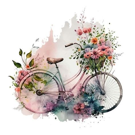 Bicycle With Flowers, Cycle Drawing, Cycle Painting, Indian Invitation Cards, Bicycle Illustration, Fabric Paint Diy, Bicycle Painting, Tandem Bike, Bicycle Art