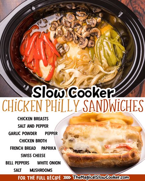 Different Dinner Ideas, Philly Cheese Steaks, Slow Cooker Healthy, Chicken Philly Cheesesteak, Cheese Steaks, Magical Slow Cooker, Chicken Philly, Crockpot Steak, The Magical Slow Cooker