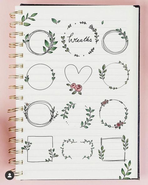 Bullet Journal Headers, Easter Door Decor, Bullet Journal Design Ideas, Bullet Journal Doodles, Journal Doodles, Wreath Designs, Journal Design, Farmhouse Wreath, Simple Doodles