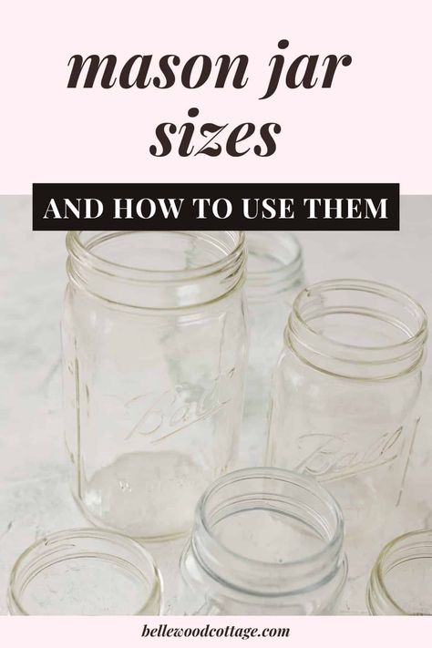 Curious about mason jar sizes? These popular glass jars are useful far beyond canning! Here is a roundup of the mason jar sizes available with details about how to use them, where to buy them, and more! Big Jars, Mason Jar Sizes, Easy Mason Jar Crafts, Gallon Mason Jars, Mason Jar Desserts, Quart Size Mason Jars, Pint Mason Jars, Mini Mason Jars, Pint Jars