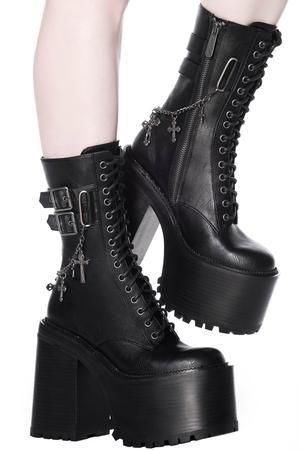 WOMEN'S BOOTS - Shop Now - www.KILLSTAR.com Gothic Platform Shoes, Shoes Platform Boots, Platformed Boots, High Platform Boots, Gothic Platform Boots, Gothic Stuff, Gothic Shoes Boots, Goth Platforms, Grunge Boots