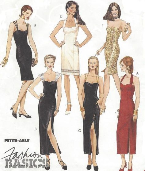 1990s Fashion Trends, Evening Dress Outfit, Vintage Fashion Sketches, 90s Slip Dress, Capsule Wardrobe Women, 20th Century Fashion, 1990s Fashion, Grunge Look, Vogue Patterns