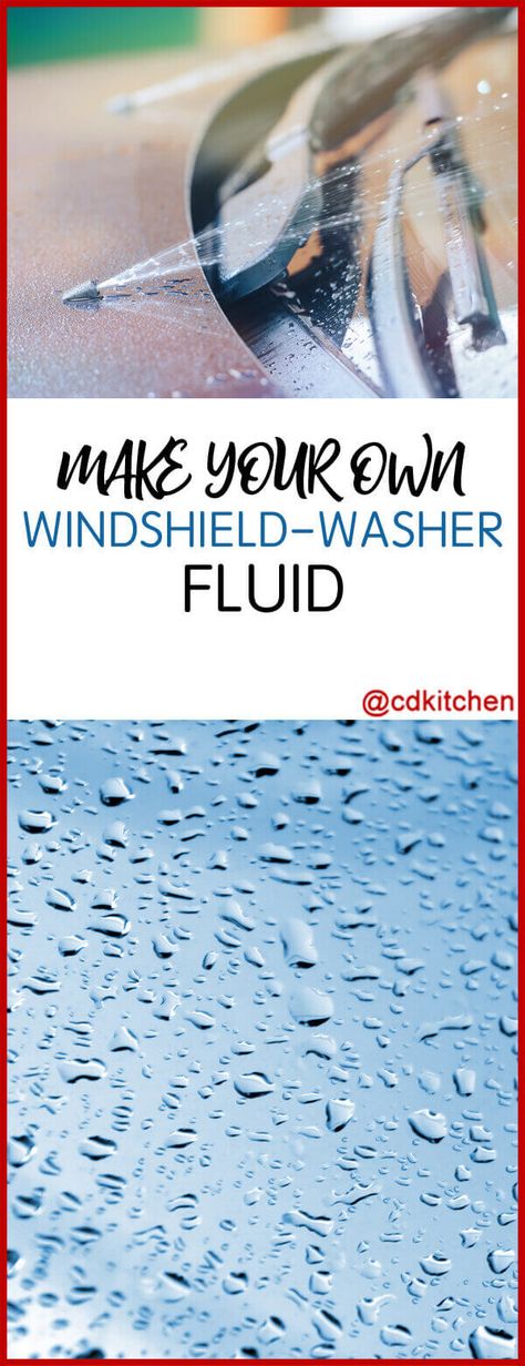 Homemade Windshield-Washer Fluid - Whether you just need to throw together a little wiper fluid in a pinch or you're looking for permanent alternative to buying it, look no further. Isopropyl alcohol and dish soap are all you need for a cheap, effective solution. Made with water, isopropyl alcohol, dishwashing liquid | CDKitchen.com Homemade Windshield Washer Fluid, Cooking Substitutes, Clean Windshield, Windshield Cleaner, Craft Recipes, Homemade Cleaning Supplies, Windshield Washer Fluid, Diy Cleaning Products Recipes, Diy Cleaning Solution