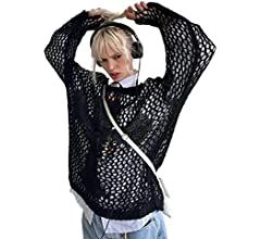 Yassiglia Women's Y2K Crochet Long Sleeve Pullover, Sexy Hollow Out Crop Tops See Through Fishnet Top Cover Up Shirt (White, L) : Amazon.co.uk: Fashion Cross Sweater, Crop Pullover, Aesthetic Streetwear, Black Y2k, Club Tops, Loose Pullover, Oversize Knit, Knitted Tops, Spring Women