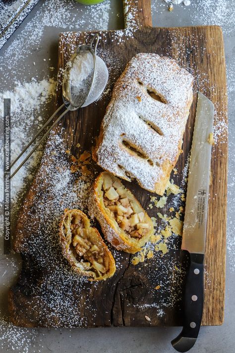 German Apple Strudel with Puff Pastry German Strudel Recipes, Traditional German Apple Strudel Recipe, German Strudel, Apple Strudel Puff Pastry, Austrian Apple Strudel, German Apple Strudel Recipe, German Apple Strudel Puff Pastry, German Apple Strudel, Recipe With Puff Pastry