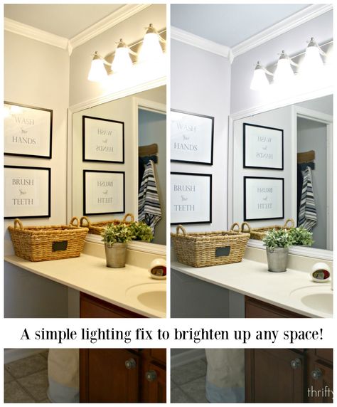 Get rid of that yellow tone with this quick change to your light bulbs. We couldn't believe the difference it made! Best Light Bulbs For Home, Choosing Light Bulbs, Best Bathroom Lighting, Recessed Can Lights, Led Can Lights, Bathroom Light Bulbs, Thrifty Decor Chick, Led House, Daylight Bulbs