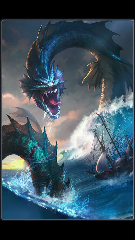 Sea Monster Art, World Serpent, Dragon Artwork Fantasy, Creature Artwork, Sea Dragon, Dragon Pictures, Dragon Artwork, Mythical Creatures Art, Sea Monsters