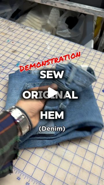 MASTER/naïf on Instagram: "Original Hem (demonstration)
These are deviously deceiving jobs! Well, done right.
Seams must be lined up!!!!!!‼️‼️‼️
Hammer flat for easy sewing, if not then it tends to bunch at seams. 
Trim excess at side seams. 
I don’t recommend doing originals on stretchy denim. 

#denimdenimdenim #levistailorshop #sewingtips" Sewing Hems, Original Hem, Sewing Jeans, Sewing Alterations, Sewing 101, Hem Pants, Tailor Shop, Altering Clothes, How To Hem Pants