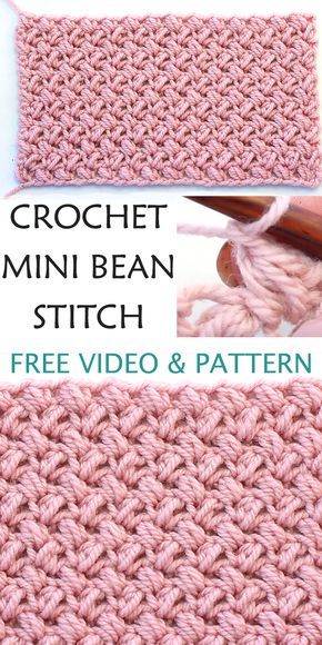 Mini Bean Stitch, Bean Stitch, Gilet Crochet, Crochet Stitches For Blankets, Crochet Stitches Free, Easy Crochet Stitches, Crochet Stitches Video, Crochet Stitches For Beginners, Crochet Videos Tutorials