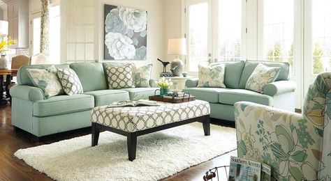 Pretty Curtains, Cheap Living Room Sets, Traditional Design Living Room, Oversized Ottoman, Coastal Living Rooms, Trendy Living Rooms, Traditional Living, Blue Living Room, Interior Modern