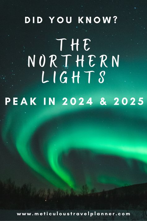 Is seeing the Northern Lights on your bucket list? Time to start planning a trip since 2024 and 2025 will provide peak viewing. Click the link for more information! #northernlights #travel #vacation #traveling #traveldestinations #winter #wintervacation #travelinspiration #bucketlist #vacationmood Best Place To See The Northern Lights, Northern Lights Vacation Trips, Best Place To See Northern Lights, Best Places To See The Northern Lights, Northern Lights Vacation, Northern Lights Trip, Alaska Northern Lights Travel, Northern Lights Travel, Northern Lights Canada