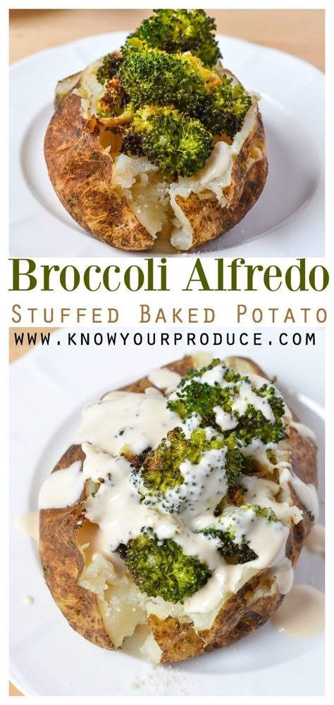 Toppings For Baked Potatoes, Broccoli Alfredo Sauce, Baked Potato Stuffed, Cooking For Him, Potatoes Side Dishes, Stuffed Baked Potato, Chicken Alfredo Sauce, Chicken Broccoli Bake, Fruit And Vegetable Recipes