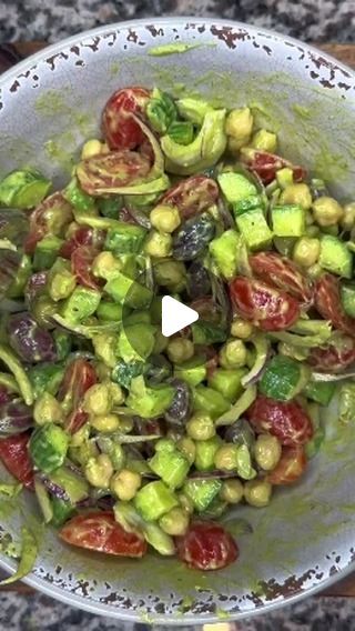 Mediterranean Diet Beginner on Instagram: "Avocado Chickpea Cucumber Salad

Ingredients:

2 1/2 c. Persian Cucumbers, diced
1 c. Grape Tomatoes, sliced
1/4 c. Red Onion, sliced
15 oz. Chickpeas, canned, rinsed & drained
1/2 c. Kalamata Olives, pitted
1 Tsp. Salt

Dressing:

1 Avocado, pitted
1/4 c. Olive Oil
1/4 c Red Wine Vinegar
1 Lemon, juiced
1 Garlic Clove
1/4 c. Cilantro
Salt, to taste
Pepper, to taste

Instructions:

In a bowl, add chopped cucumbers and salt. Mix, and allow the liquids to be drawn out from the cucumbers for 30 minutes to 1 hour.

In a blender, combine avocado, olive oil, red wine vinegar, lemon juice, garlic, cilantro, salt, and pepper. Blend on high until smooth.

Rinse cucumber in cold water to remove excess salt. Strain and dry cucumbers. Add cucumber, tomatoes, Chickpea Cucumber Salad, Chickpea Cucumber, Avocado Chickpea, Chicken Peas, Persian Cucumber, Garlic Clove, Red Onions, Wine Vinegar, Kalamata Olives